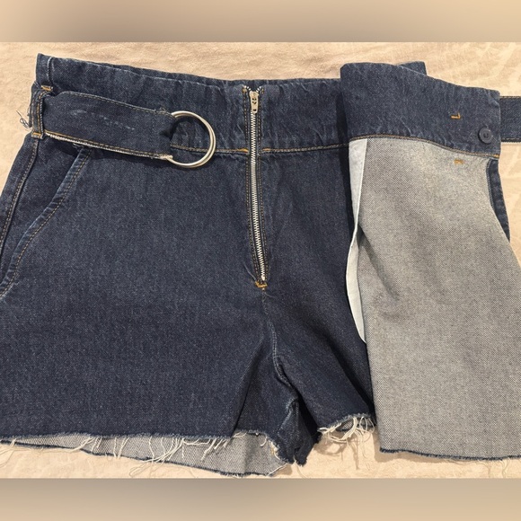 Zara Denim Mini wrap skort with Belt distressed raw hem 100% cotton - Picture 4 of 7